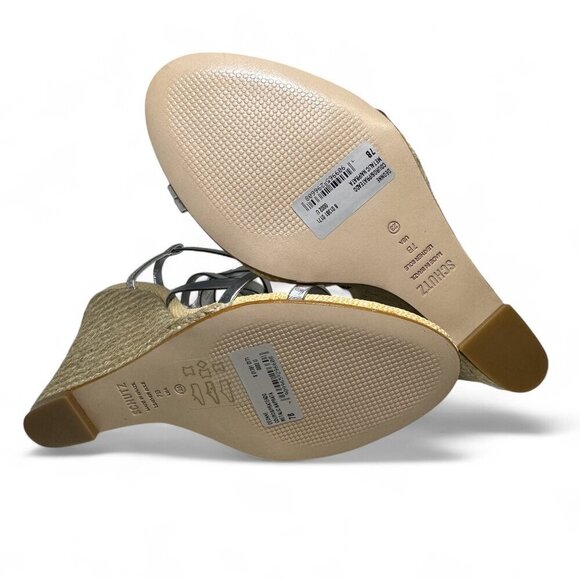 Schutz Women's Deonne Metallic Silver Leather Wedge Sandal Sz 7 NEW IN BOX - Picture 13 of 14